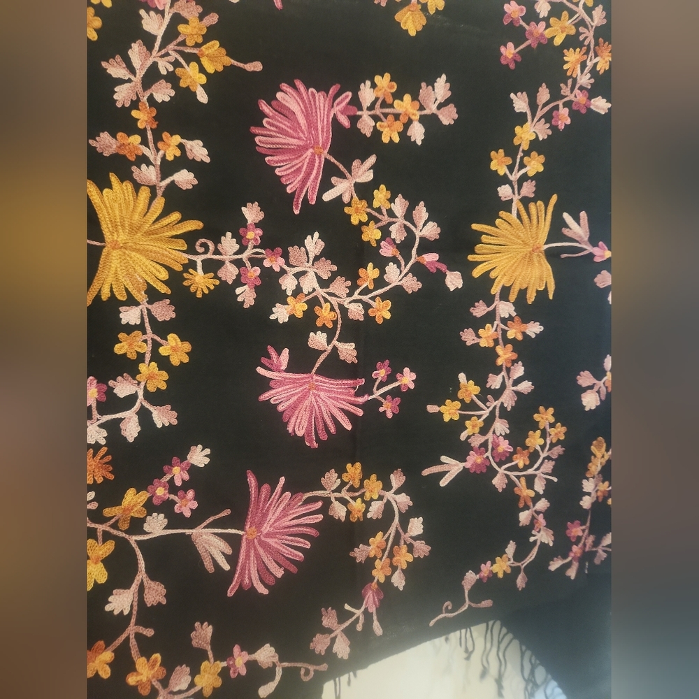 Stunning Embroidered Wool Pashmina Scarf - Long & Wide!